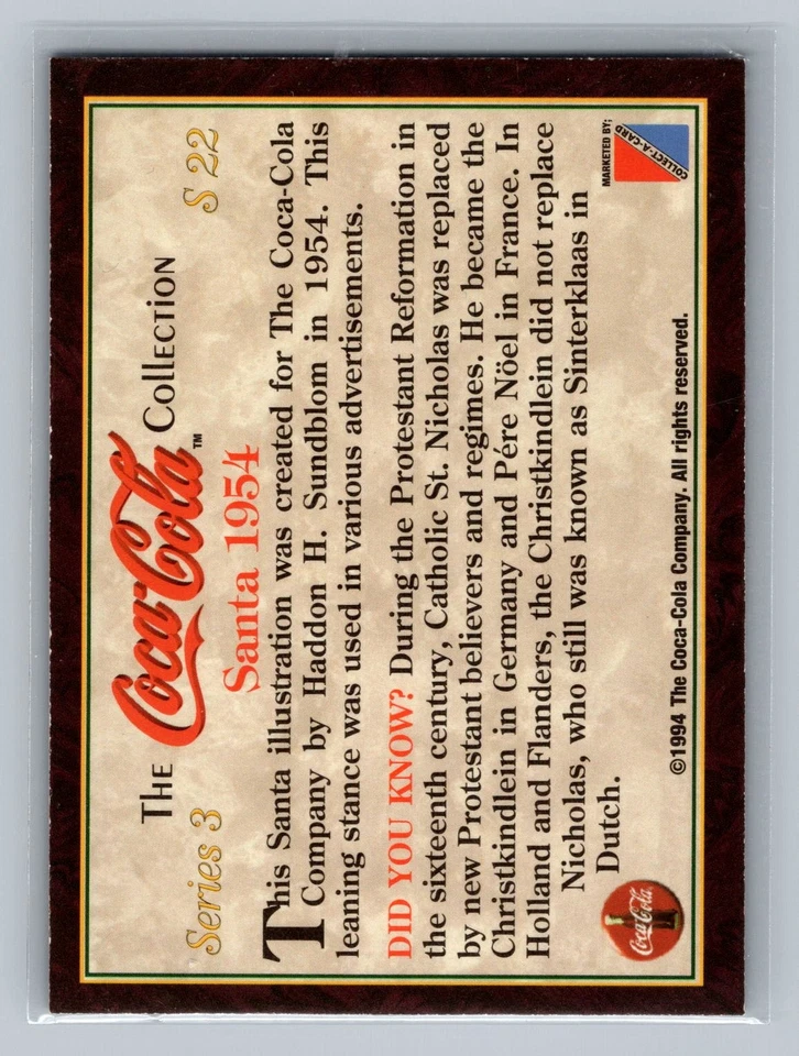 1994 Collect-A-Card Coca-Cola Collection Series 3 #S22 Santa 1954 Santa - Image 2 of 2