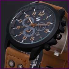 Reloj de marca de lujo para hombre, deportivo, de cuero, de cuarzo, estilo milit