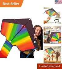 Easy to Assemble 42" Rainbow Kite for Ages 3-12 - Perfect Summer Outdoor Fun 
