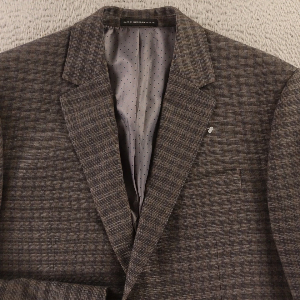 Perry Ellis Jacket M 40R Brown Check Plaid Wool Blend Blazer Sport Coat - Image 2 of 4