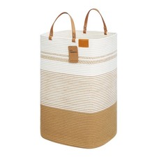 Large Laundry Hamper   75L Tall Woven Cotton Storage Basket with Leather Hand...