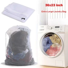 36X23" Extra Large Laundry Bags Mesh Heavy Duty Drawstring Jumbo Washing Hamper