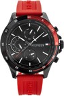 TOMMY HILFIGER 1791722 Black Dial Red Silicon Strap Men's Watch 46mm