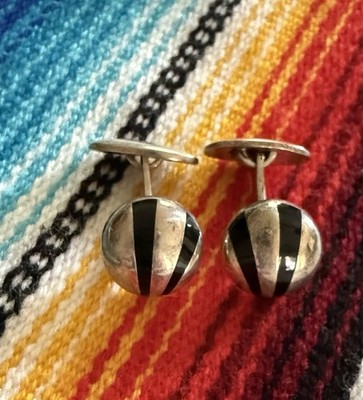 Vintage Modernist Bayanihan Sterling Solve Black Onyx Cufflinks Cuff Links