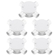 5Pcs PVC Conduit Box Junction Box 4 Way 20mm with Cover, M4 Screws