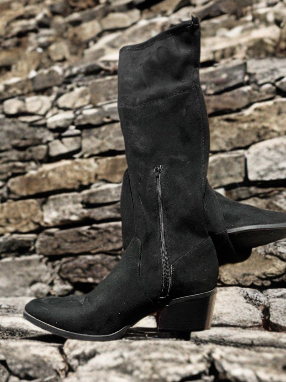 Steve Madden Georgette Boot Black Suede Size 8.5 Block Heel Zip image 4