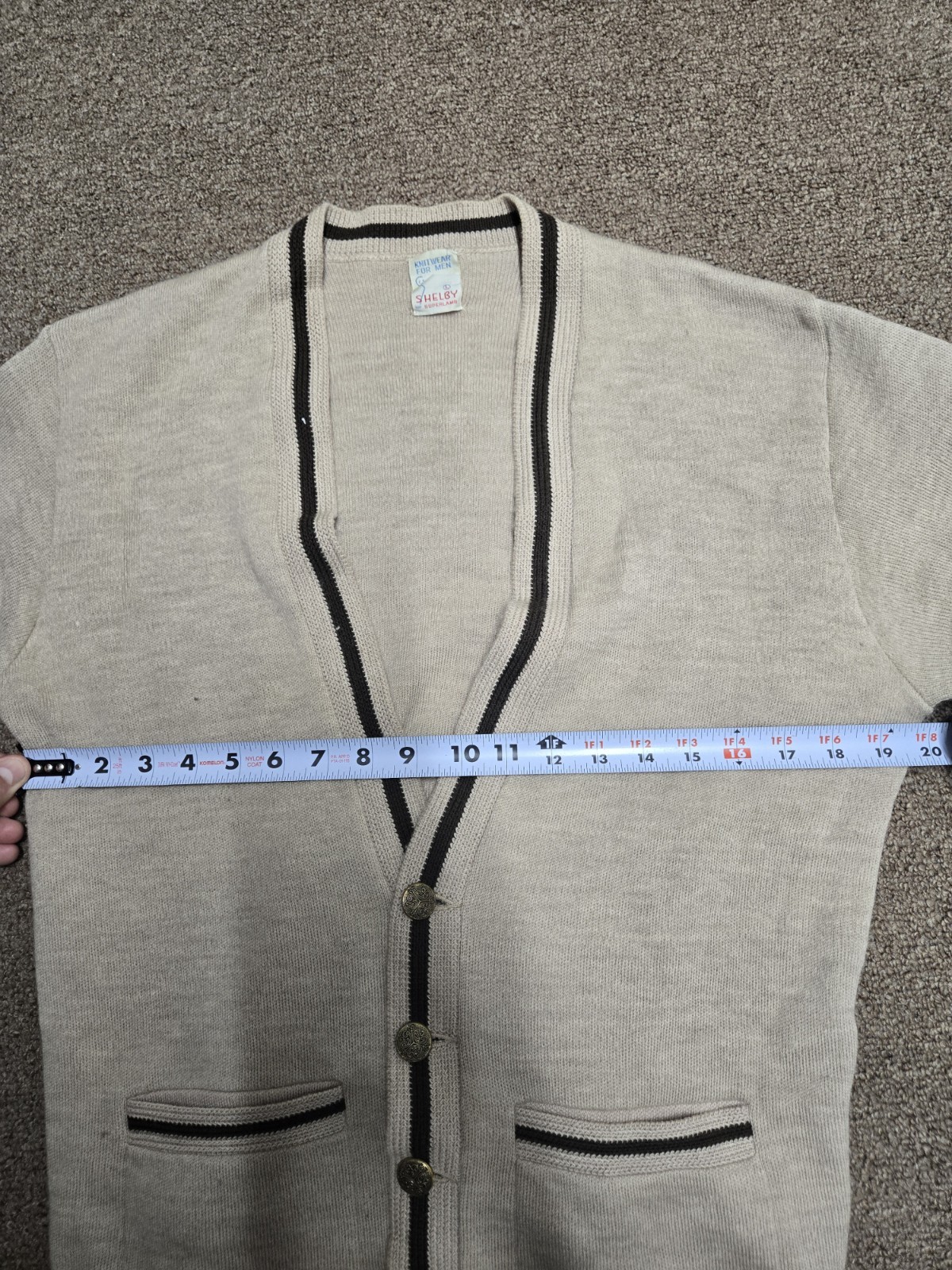 Vintage Cardigan Sweater Shelby Superlamb Size Large Brown Beige Grunge 60s