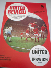 MANCHESTER UNITED v IPSWICH TOWN, 11th OCT 1969, STAPLES REMOVED, MINT CONDITION