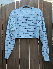 Champion Gray Reverse Weave Cropped All-Over Logo Sweatshirt Women s Small