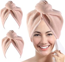 2 Pack Microfiber Hair Towel Hairs Wrap 10X26 Hair Dryer Towels For Women Beige