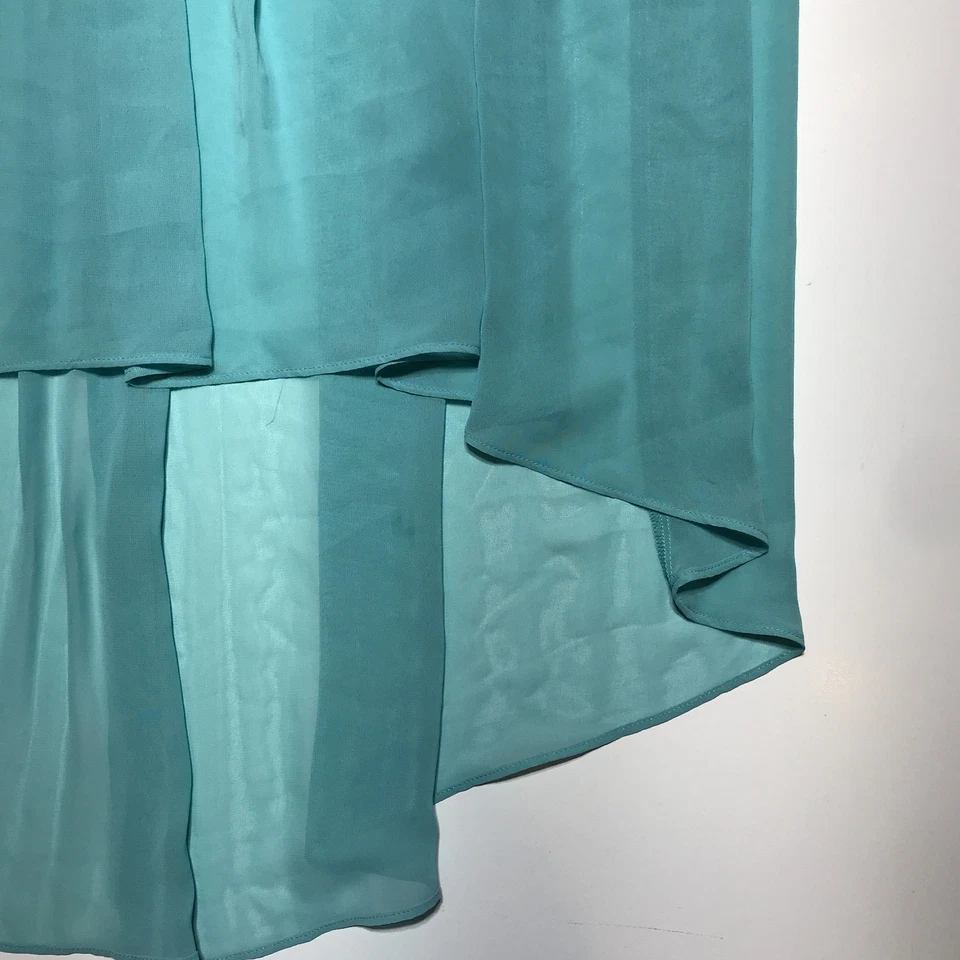 LC Lauren Conrad Mujer Alto Bajo Midi Plisado Verde Azulado Fluido con Forro Mediano Foto 4 de 4