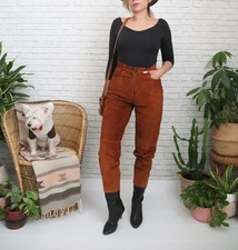 Women's 1980s Brown Suede Pants High Waisted Genuine Leather pant