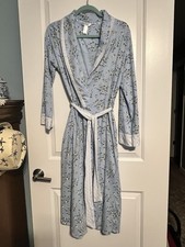Adonna Light Weight Robe Medium Floral Belted 3/4 Sleeves Blue White
