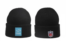 Detroit Lions Knit Hat Black Winter Beanie Cuffed Warm Adult Unisex NFL Logo