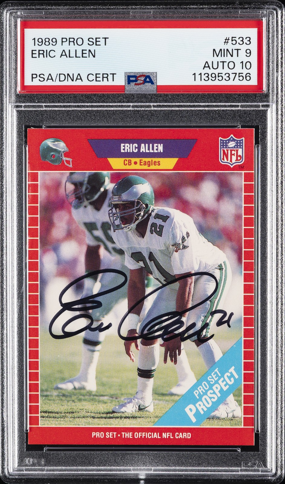 1989 PRO SET #533 ERIC ALLEN ROOKIE RC PSA 9 AUTO 10