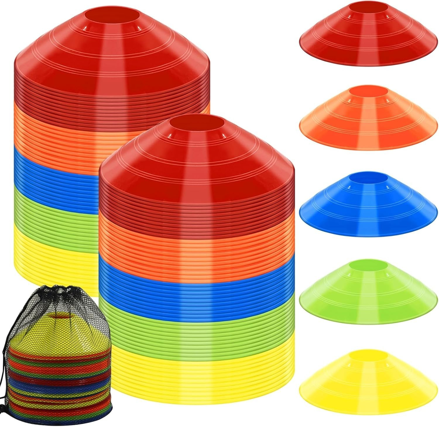 Soccer Cones for Training, 15 Pack Agility Cones with Carry Bag, Multi-Colo