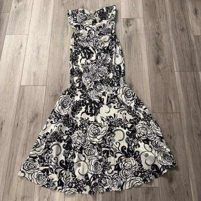 Xscape 14 Floral Satin Strapless Mermaid Formal Dress Dark Coquette Romantic NWT - image 1 of 4