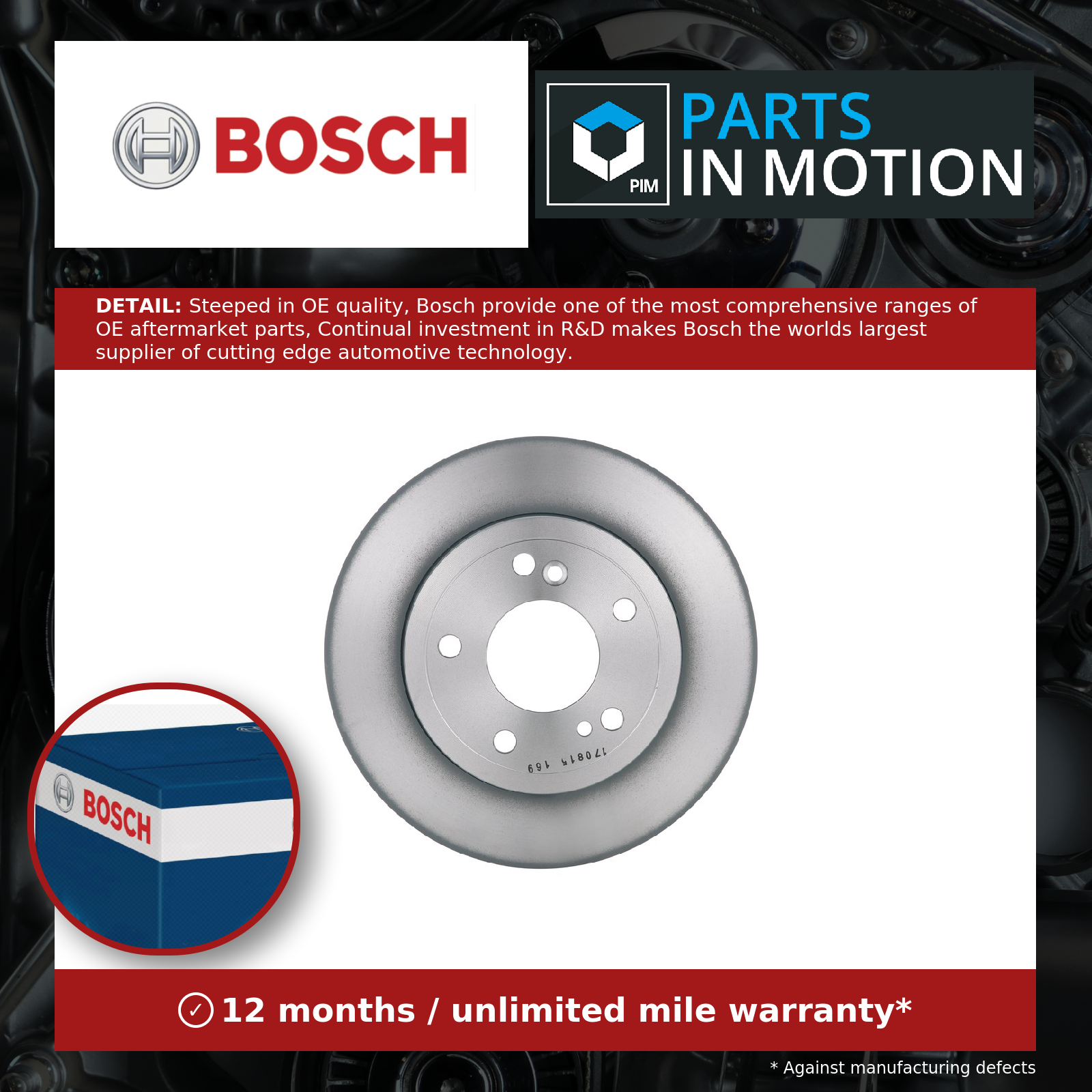 2x Brake Discs Pair Solid Rear 277.8mm 0986478325 Bosch Set 05098065AA 5098065AA