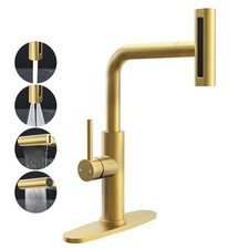 Waterfall Kitchen Faucet with Pull Down Sprayer, Brass Gold Kitchen Faucet, 4...