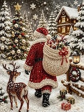 Santa Claus Reindeer 5D Diamond Painting Kit for Adults 12 x 16 Inch