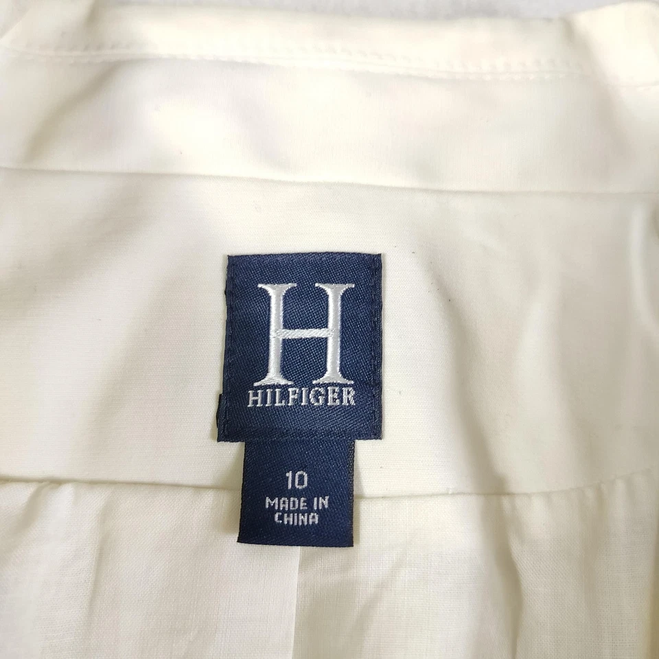 Blazer H Hilfiger Mujer 10 Blanco Negro Ribete de Tubos Chaqueta Elastizada Tejido 2 Botones Foto 4 de 4