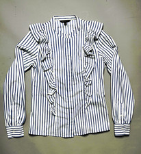 Banana Republic Women's 2 Button-Front Long Sleeve Striped Ruffle Blouse