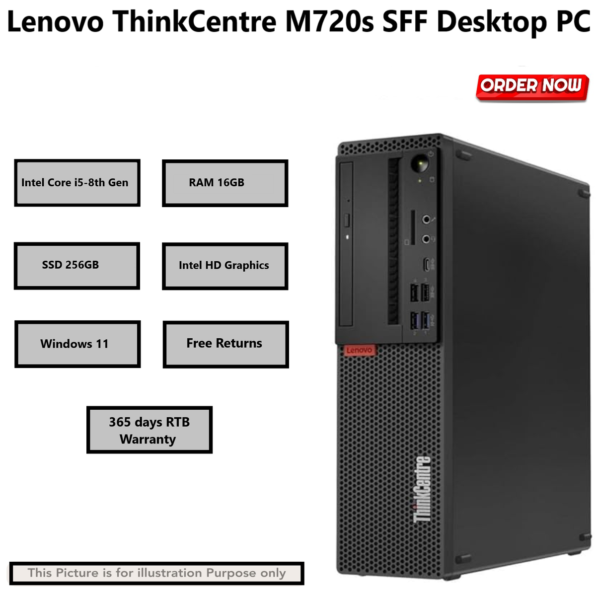 Lenovo ThinkCentre M720s SFF Core i5-8400 16GB RAM 256GB NVMe