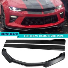 For 2016-2024 Chevy Camaro 1le Style Front Bumper Lip Side Skirt Glossy Black