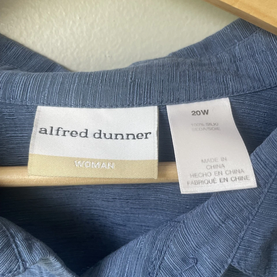 Camisa Alfred Dunner Mujer 100% Seda Talla Grande 20W Floral Oficina Cuentas Azul Foto 2 de 4