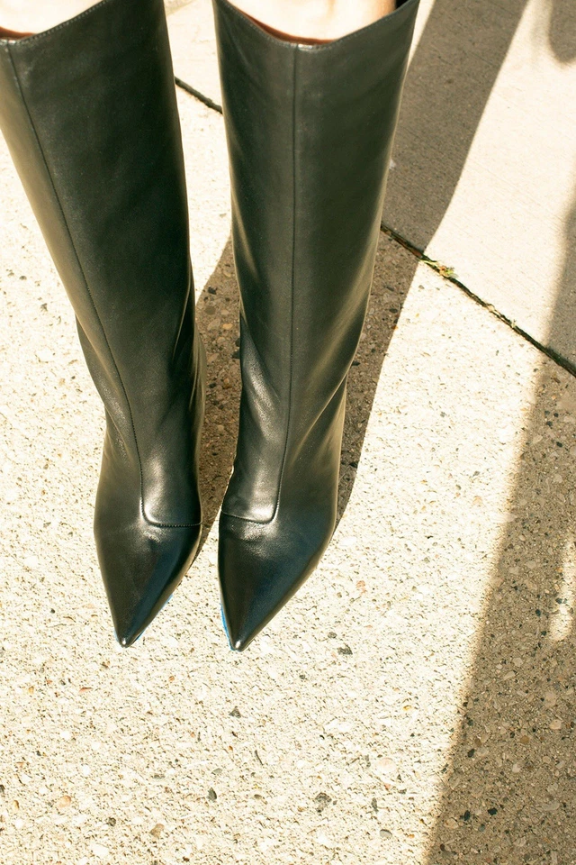 $650 Loeffler Randall Women's Whitney Heel Tall Leather Pull On Boot Black 6.5 - Image 4 of 4