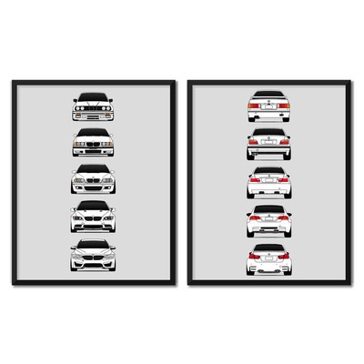 BMW M3 Generations Front and Rear Set Poster Print Art History Evolution