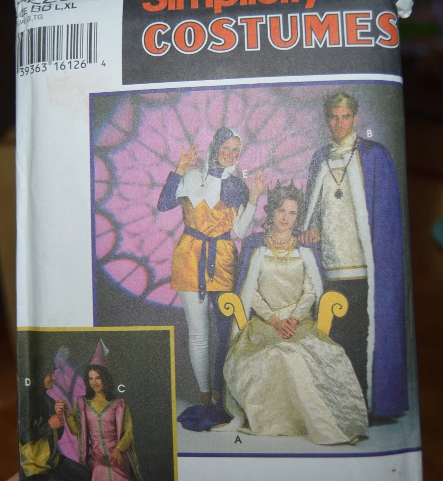Vintage 1994 Simplicity Costumes 9229 Size BB L XL uncut Jester queen king - Image 2 of 4