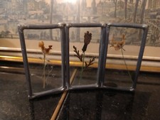 Vintage Pressed Flowers in 3 Framed Glass Soldered Metal Frame 5" By 3"