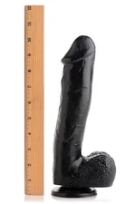 Realistic Dildo 10" Huge Black Penis Suction Cup Cock & Balls Mighty Midnight