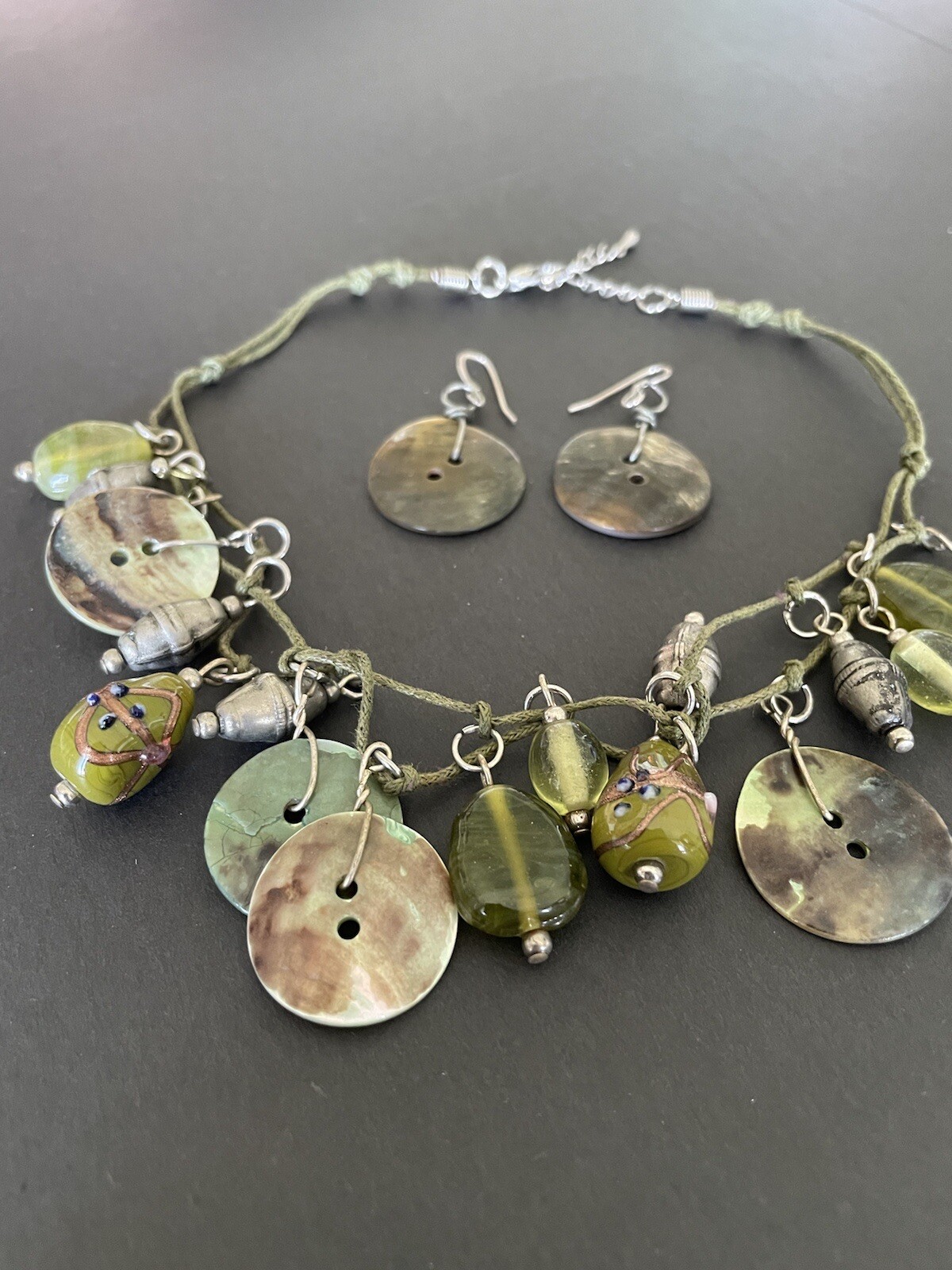 Boho Shell Glass Leather - Double Stranded Neckla… - image 1