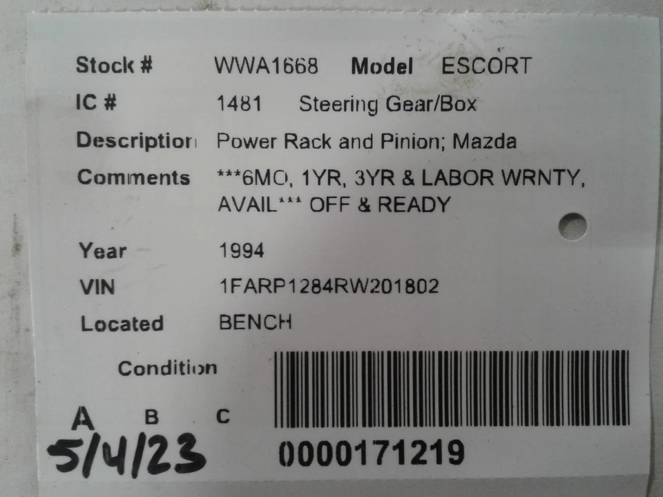 Used Rack and Pinion Assembly fits: 1994 Ford Escort Power Rack and Pinion Mazda Foto 4 de 4