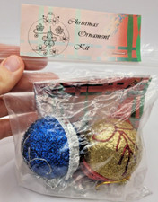 Unbranded Blue  Gold Glitter Balls Sequin Bead Pinning Christmas Ornament KIT