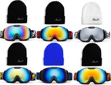 Kids Ski Goggle with Beanie Combo Pack Dual Lens Anti Fog PC Lens for Girls Boys