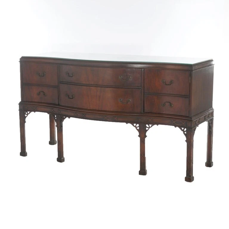 Antiguo aparador chino Chippendale caoba con ménsulas reticuladas C1930 Foto 2 de 4