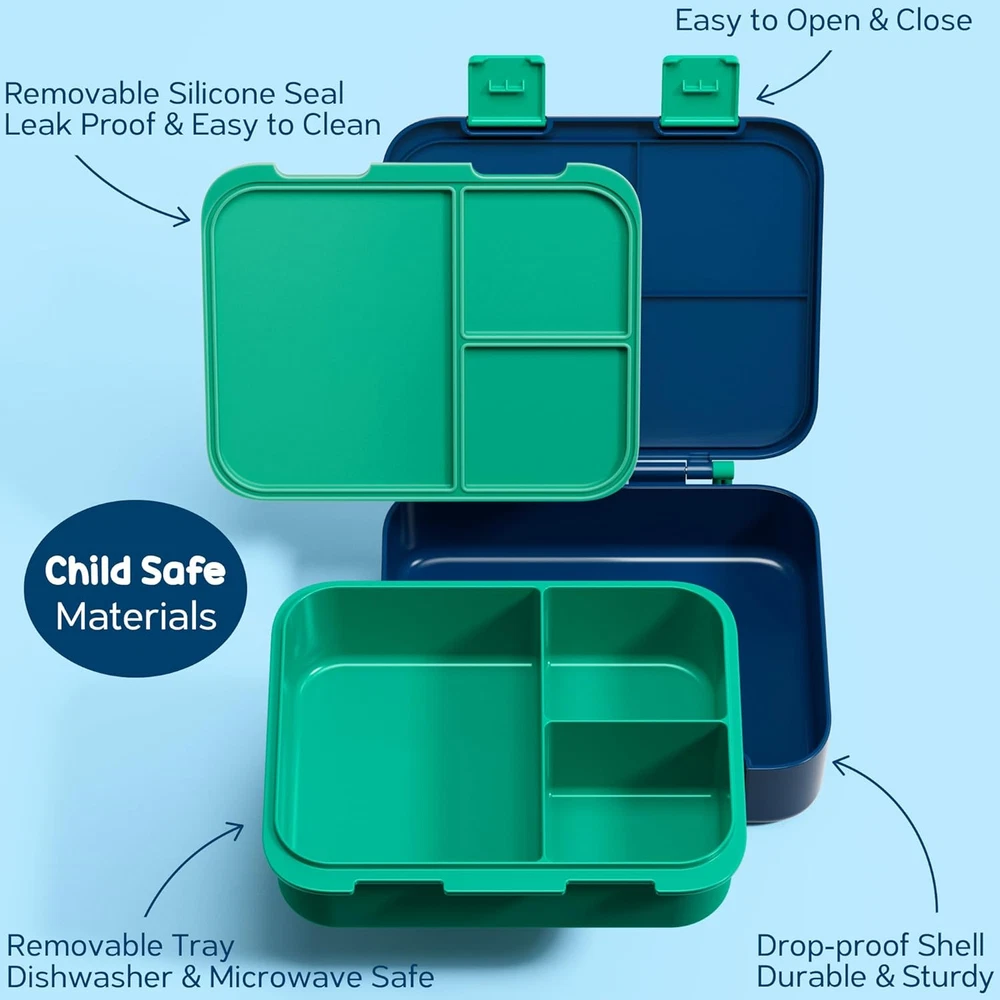 Bento Lunch Box for Kids, Leak-Proof Boys Girls Bento Box with 3-Compartment BPA
