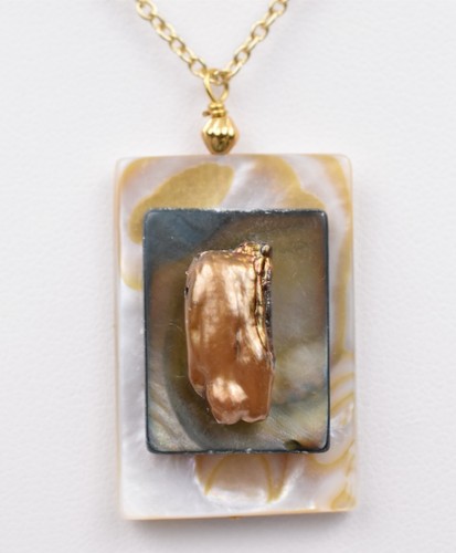 Lagenlook Perlmutt mit Bronze Barock Perlen Anhänger, Gold-Füllung Kaution 18" Kette - Bild 7 von 12