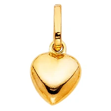 14K Yellow Gold Plain Heart Charm Pendant For Necklace or Chain