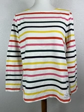 Talbots Sz M Pullover Boatneck Top  Multi-color Stripes on White Beachy Nautical