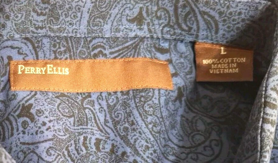 Camisa Perry Ellis Para Hombres Manga Larga Estilo Gemelos Abotonada Talla L Azul Negra Foto 3 de 4