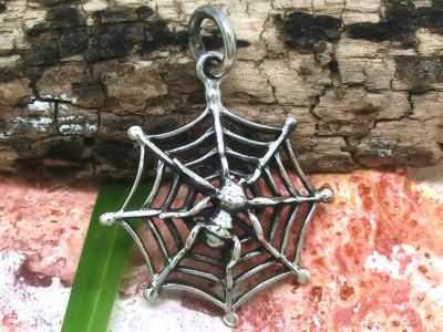 Ragno Rete 925 Sterling Ciondolo IN Argento Ø 2,3cm Gotico Ragno Spider ...