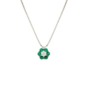 Halskette aus Weißgold 18 KT 750/1000 Mit Anhänger A Blume Zirkone Weiß Und V&b