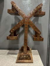 Vtg Large 15.25  x10  Wood Ferris Wheel Inlaid Brass Red Velvet Seats India RARE 