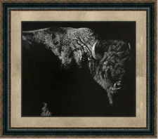Enduring | Framed Lodge Buffalo Print in Double Mat | 25L X 29W Inches