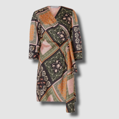 $345 Marella Women's Black Marella Scarf-Print Wrap Dress Size 10