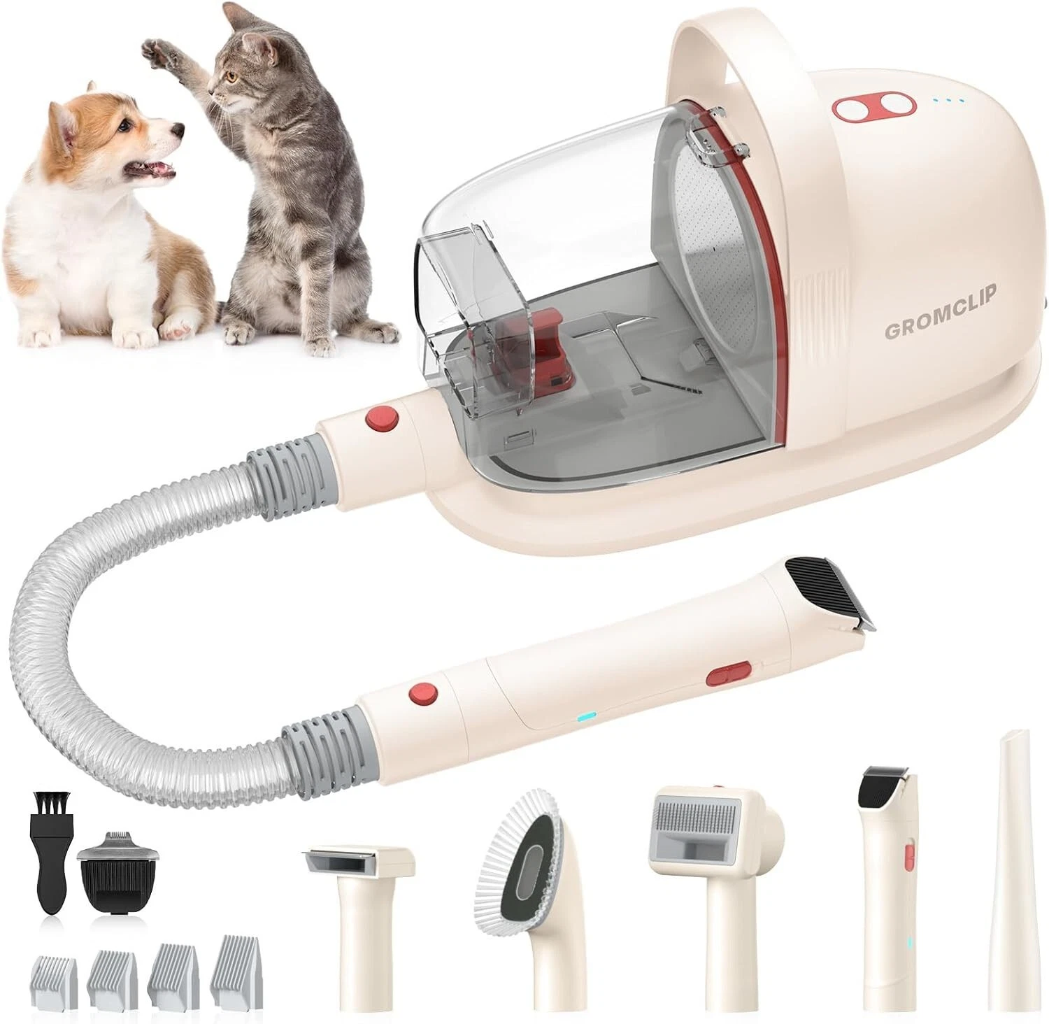 GROMCLIP Dog Grooming Kit, 1.8L Pet Grooming Vacuum for Dog Hair Remover with…